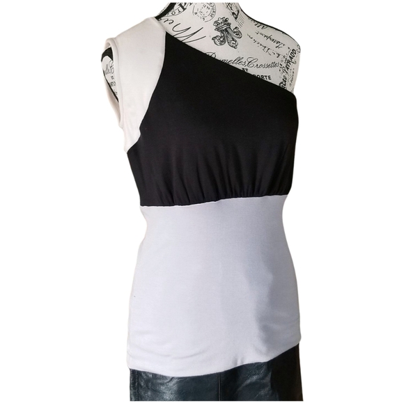 NWT Lux & Luster one shoulder color block tank top two tone - Picture 5 of 8